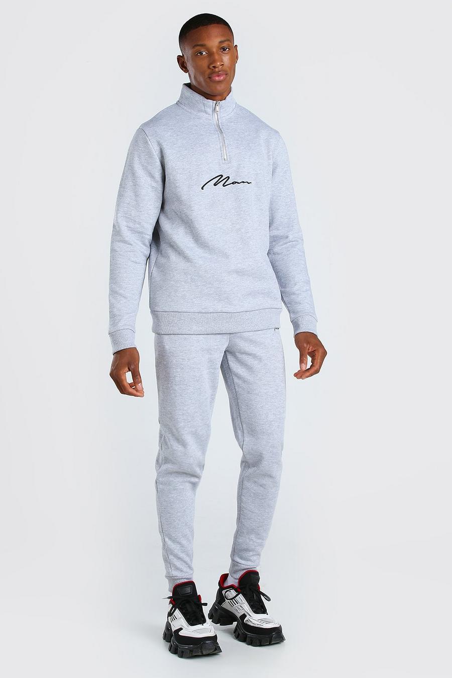 MAN Signature Half Zip Tracksuit | boohoo MAN Signature Half Zip Tracksuit | boohoo
